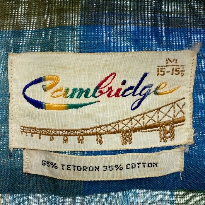 Cambridge ケンブリッジ 60's~70's オープンカラー ボックスカット パネルチェック 長袖シャツ ブルー sizeM 瑞穂店