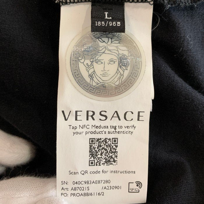 VERSACE ヴェルサーチ ロゴ刺繡 コットン Tシャツ ブラック A87021S Size L 福生店