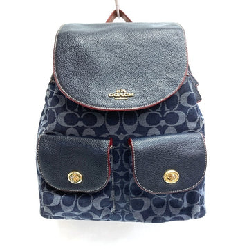 COACH コーチ F37589 シグネチャー キャンバス レザー切替 リュックサック ネイビー 瑞穂店