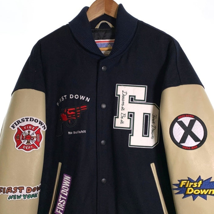 FIRST DOWN ファーストダウン FREAKS STORE フリークスストア 袖レザー ウール スタジアムジャケット スタジャン 中綿 ネイビー 223-1561 Size L 福生店