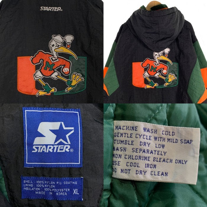 90's STARTER スターター マイアミハリケーンズ 大学 ナイロン プルオーバーパーカー 中綿 ブラック 韓国製 Size XL 福生店