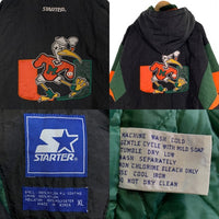 90's STARTER スターター マイアミハリケーンズ 大学 ナイロン プルオーバーパーカー 中綿 ブラック 韓国製 Size XL 福生店