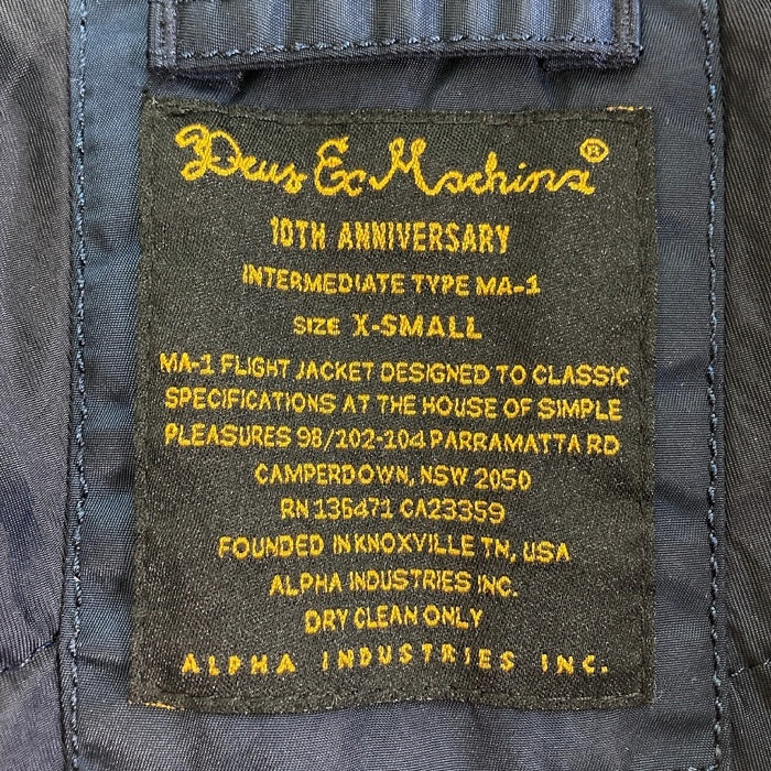 Deus Ex Machina×ALPHA デウスエクスマキナ×アルファ ロゴ刺繍 MA-1 フライトジャケット ネイビー sizeXS 瑞穂店
