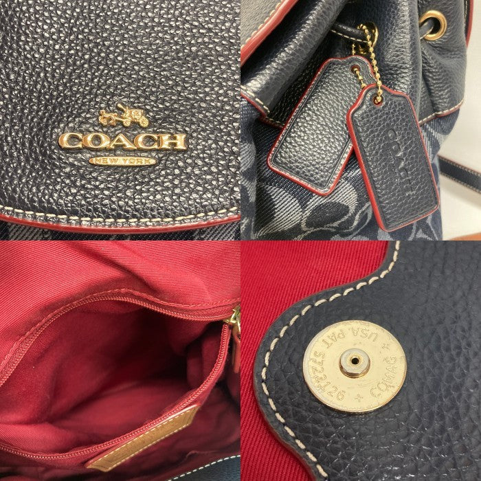 COACH コーチ F37589 シグネチャー キャンバス レザー切替 リュックサック ネイビー 瑞穂店