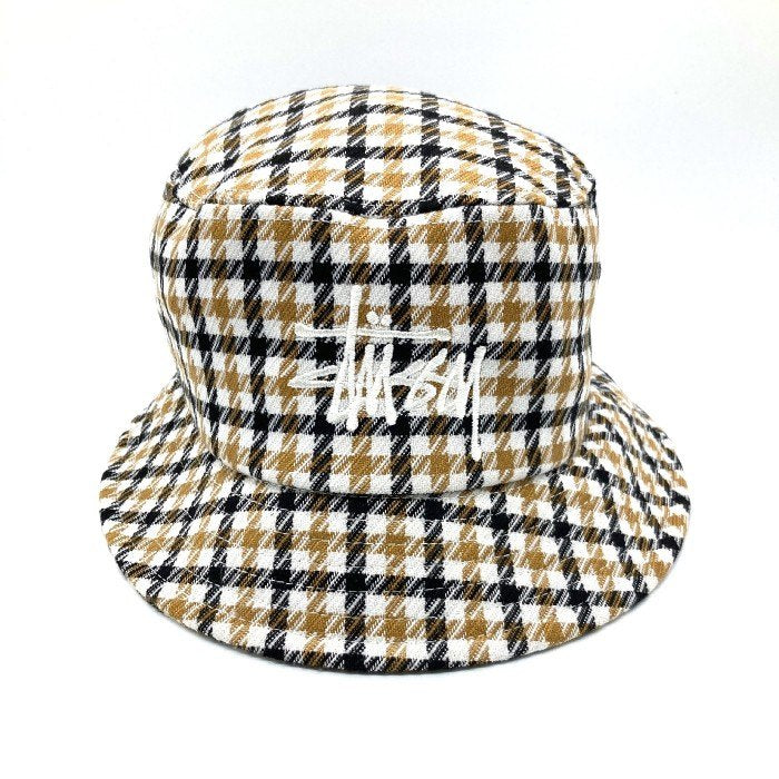 STUSSY ステューシー 132963 Big Logo Check Plaid Bucket Hat ロゴ刺繍 チェック バケットハット ベージュ sizeL/XL 瑞穂店