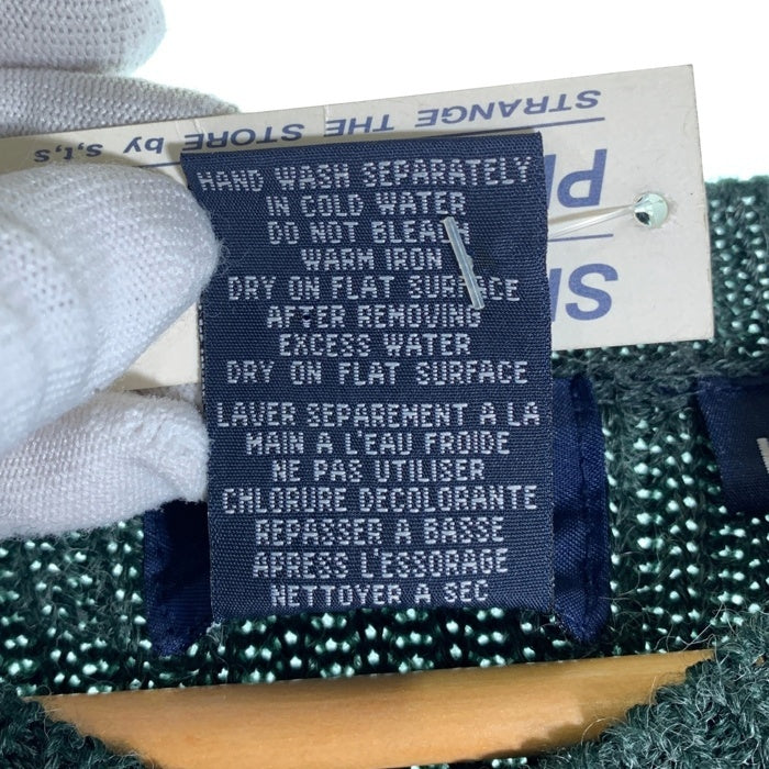 90's STUSSY ステューシー アクリルウール Vネック ボーダーニットセーター グリーン 中国製 紺タグ デッドストック Size L 福生店