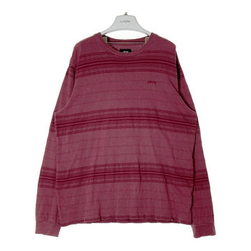 STUSSY ステューシー ボーダー ロングTシャツ レッド sizeL 瑞穂店