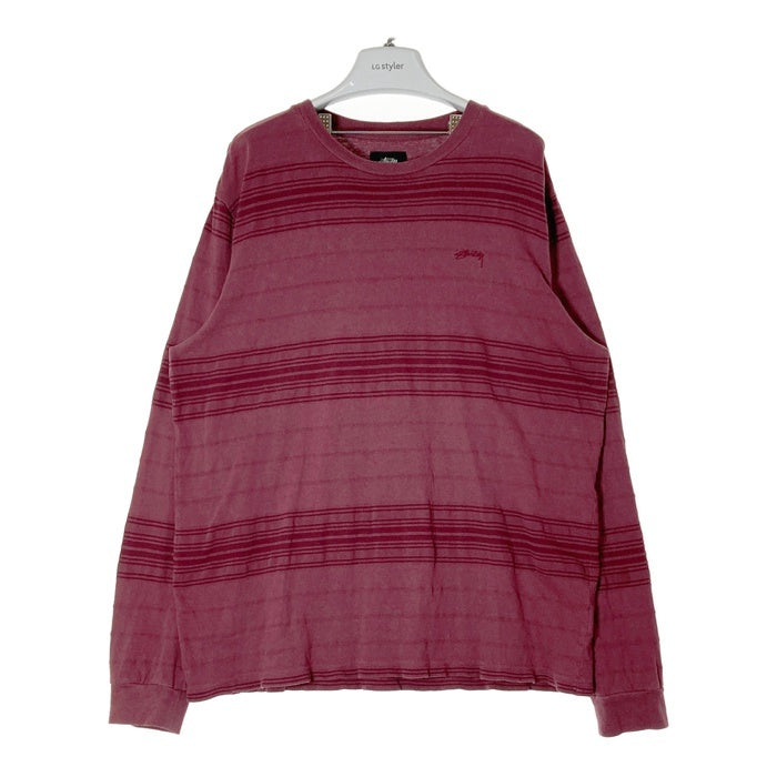 STUSSY ステューシー ボーダー ロングTシャツ レッド sizeL 瑞穂店