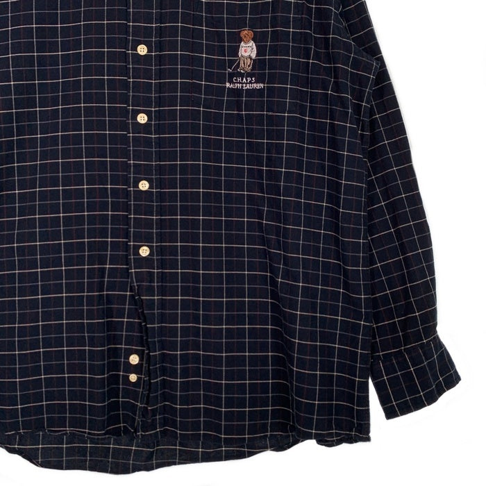 CHAPS RALPH LAUREN チャップスラルフローレン ポロベア刺繡 チェック ボタンダウンシャツ ネイビー Size L 福生店