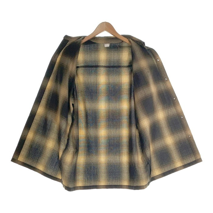 CALTOP キャルトップ アクリル 半袖 オンブレ チェック シャツ ベージュ ブラック USA製 Size L 福生店