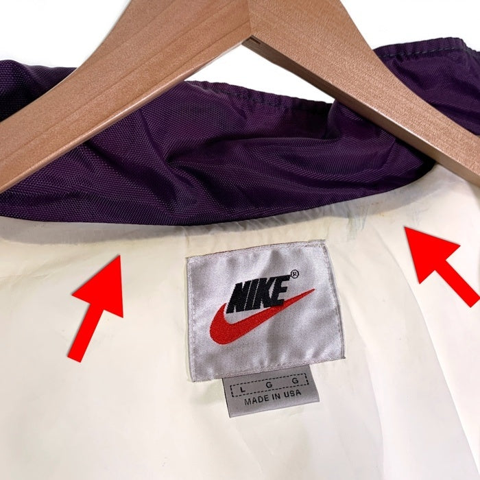 90's NIKE ナイキ 銀タグ 刺繍 ナイロンジャケット ホワイト グリーン USA製  Size L 福生店