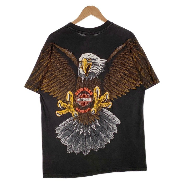 90's HARLEY-DAVIDSON ハーレーダビッドソン イーグル オーバープリント Tシャツ ブラック USA製 Size L 福生店