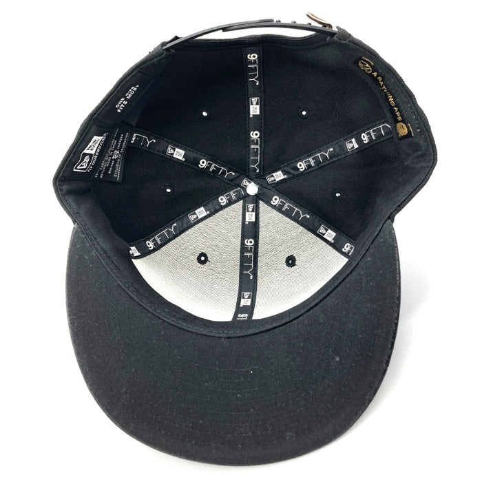 A BATHING APE アベイシングエイプ 24karats トゥエンティーフォーカラッツ New Era ニューエラ サル刺繍 型押し 9FIFTY キャップ ブラックxゴールド sizeF 瑞穂店