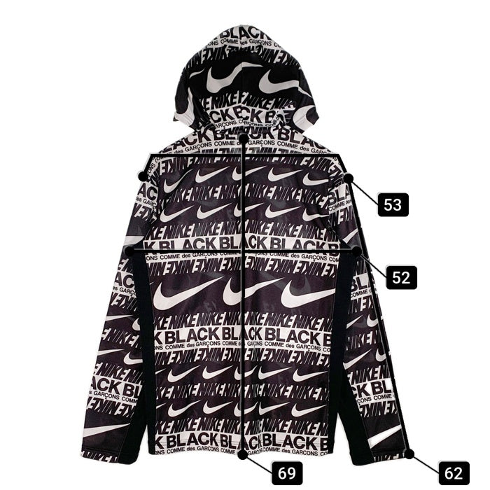 BLACK COMME des GARCONS ブラックコムデギャルソン 19AW NIKE ナイキ LOGO ZIP PARKA ロゴジップパーカー ブラック ホワイト 総柄 1D-T107 AD2019 Size XL 福生店