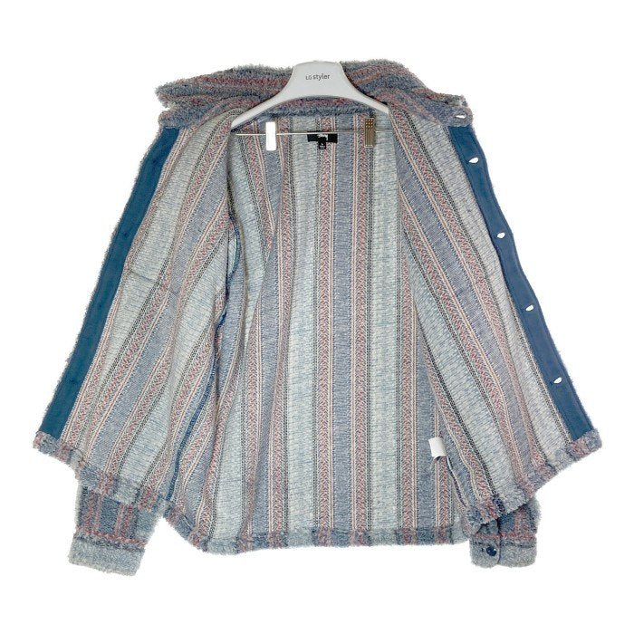 STUSSY ステューシー 1110197 Stripe Sherpa Shirt ストライプ シェルパ フリース ボタンアップ 長袖 シャツ ジャケット ブルー sizeL 瑞穂店