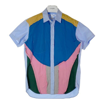 COMME des GARCONS SHIRT コムデギャルソンシャツ S28065 インサイドアウト マルチカラー切替 半袖シャツ ブルー sizeXS 瑞穂店