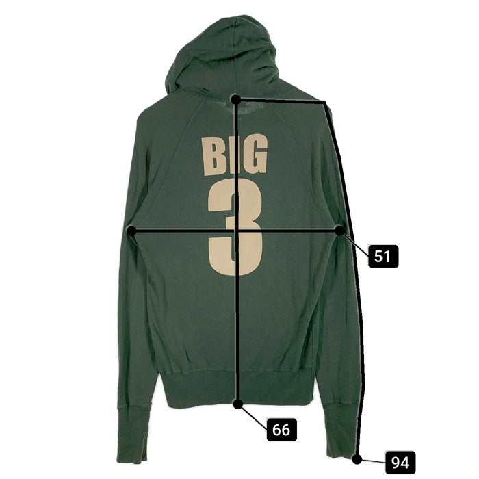 TMT ティーエムティー TMT YOURS BIG3 プリント プルオーバースウェットパーカー グリーン 薄手 Size L 福生店