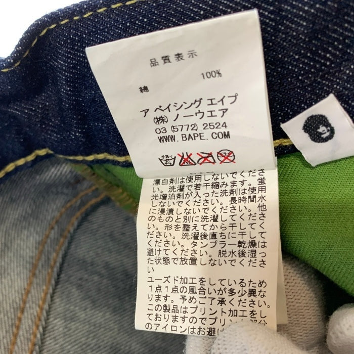A BATHING APE アベイシングエイプ シャークペイント テーパードデニムパンツ ジーンズ インディゴ Size L 福生店