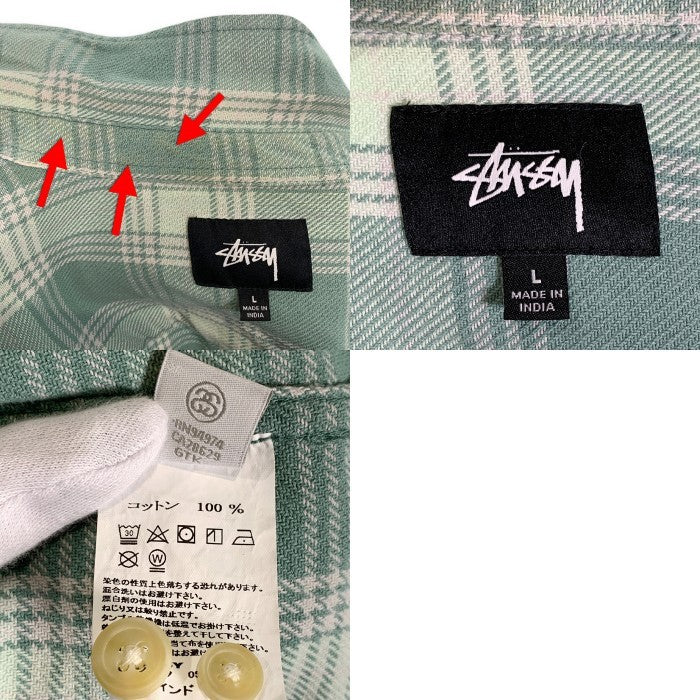 STUSSY ステューシー チェック フランネルシャツ グリーン インド製 Size L 福生店