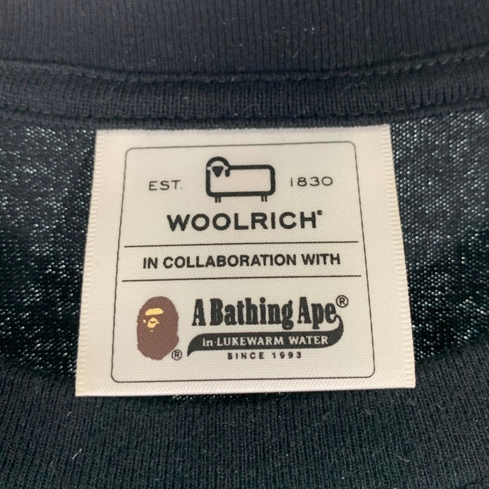 A BATHING APE アベイシングエイプ Woolrich ウールリッチ プリントTシャツ ブラック 001TEH731909C Size L 福生店
