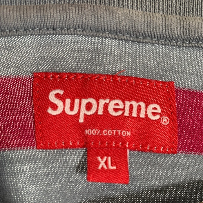 SUPREME シュプリーム 20AW Stripe Appliqué S/S Top ストライプアップリケ ショートスリーブトップ Tシャツ レッド グレー Size XL 福生店