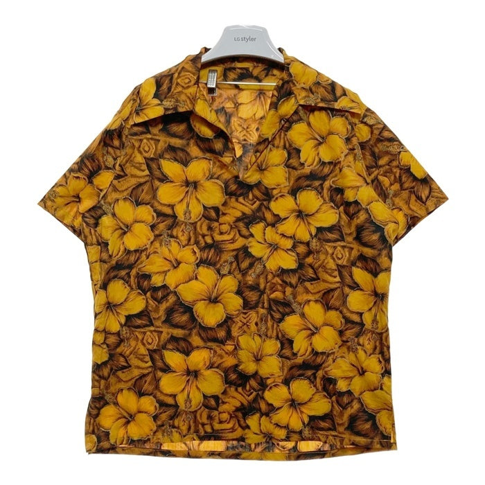 60's コットン アロハ ポロシャツ ハイビスカス柄 ゴールド Size L相当 瑞穂店