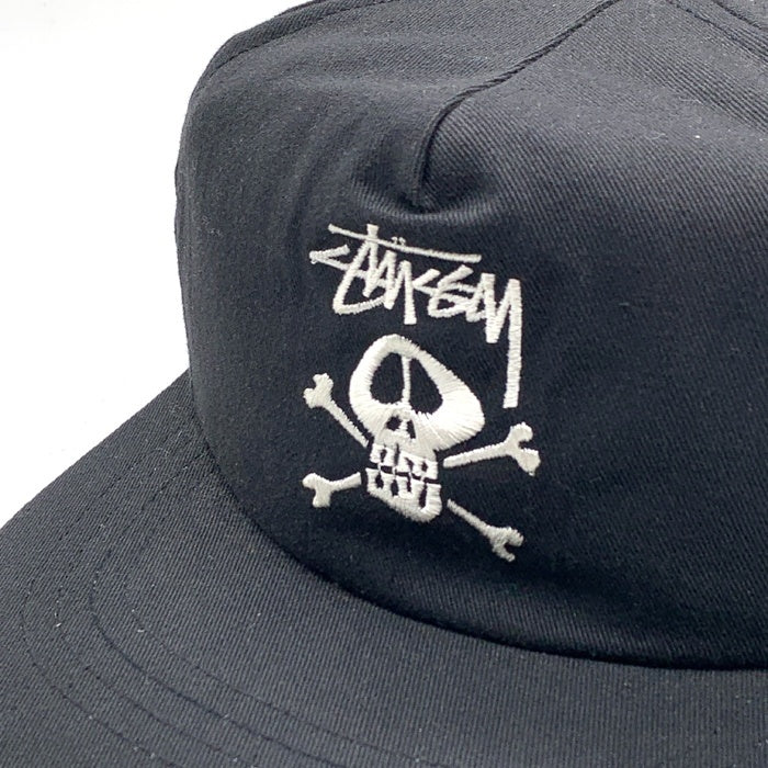 80-90's STUSSY ステューシー スカルボーン刺繡 5パネルキャップ ブラック オールド タグなし 福生店