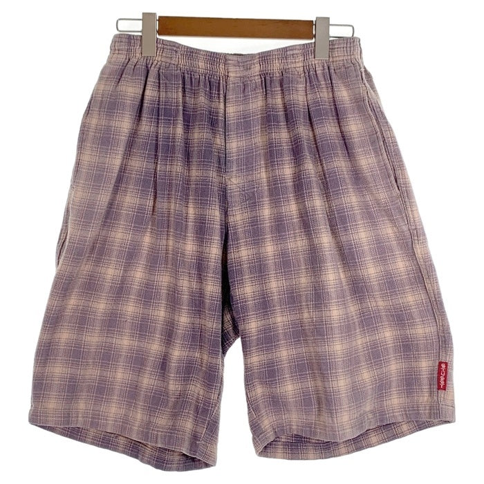 80-90's STUSSY ステューシー オンブレチェック フランネルイージーショーツ ショートパンツ ネイビー ピンク USA製 Size L 福生店