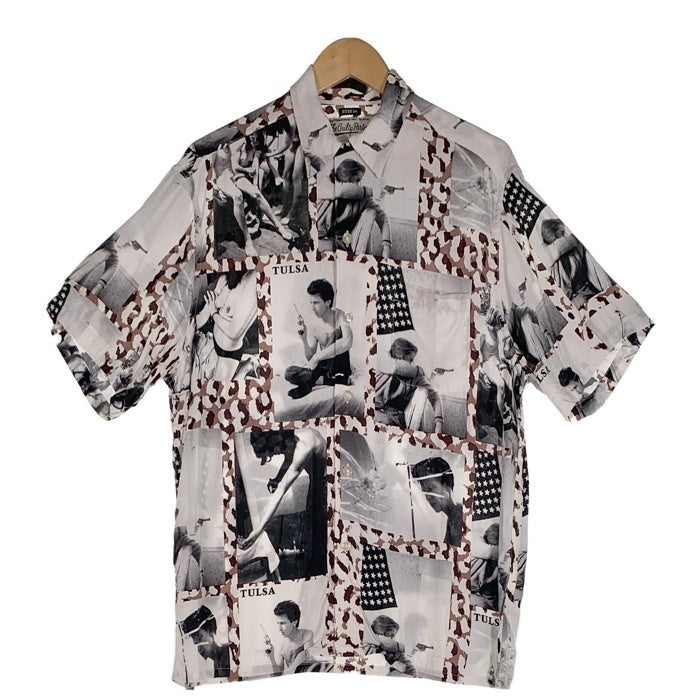WACKO MARIA ワコマリア LARRY CLARK TULSA ラリー・クラーク タルサ 総柄プリント レーヨンオープンカラーシャツ 半袖 ホワイト Size M 福生店