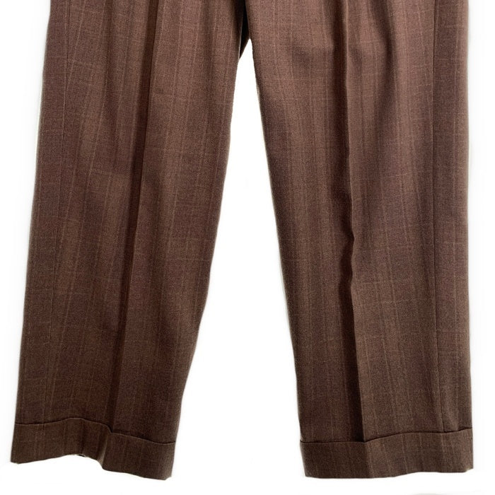 40-60's ウールチェック 2タックスラックス トラウザー ブラウン ワイド アルミCOMMAR 猫目ボタン Size 86cm 福生店