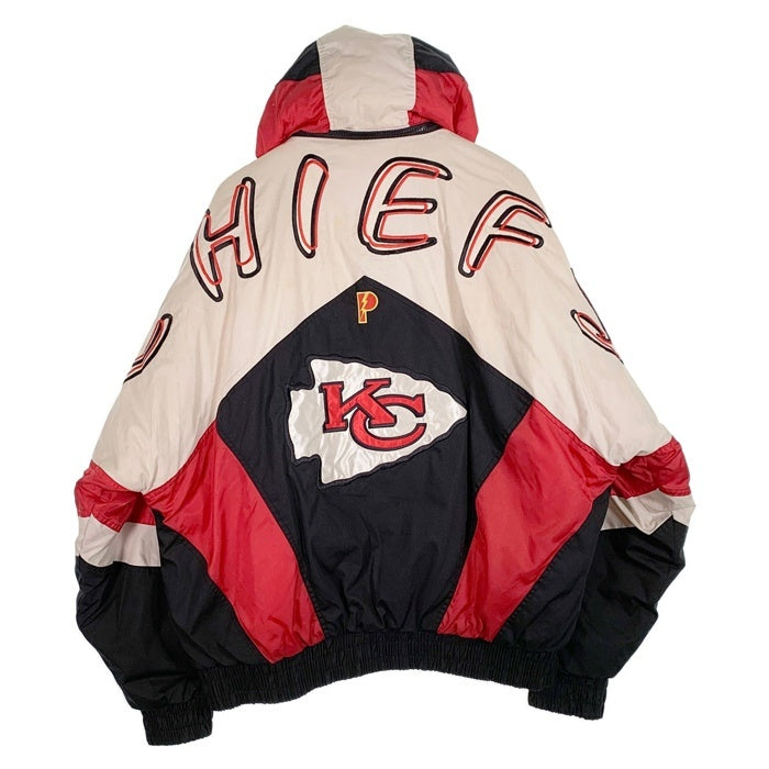 90's PRO PLAYER NFL KC CHIEFS チーフス ポリエステル コットン 中綿 ジップアップジャケット パーカー ホワイト ブラック レッド Size XL 福生店