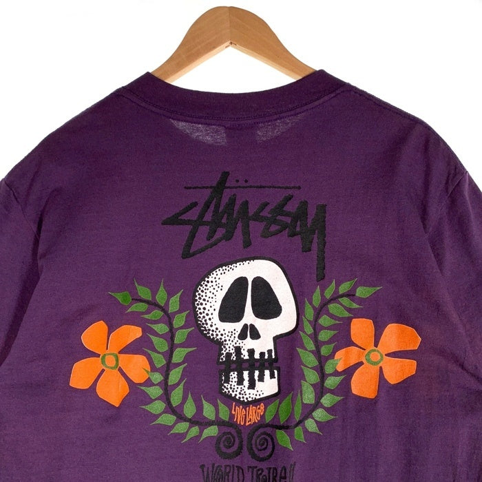 80's STUSSY ステューシー Skull Flouwer スカルフラワー 半袖 Tシャツ USA製 パープル Size L 福生店