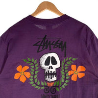 80's STUSSY ステューシー Skull Flouwer スカルフラワー 半袖 Tシャツ USA製 パープル Size L 福生店