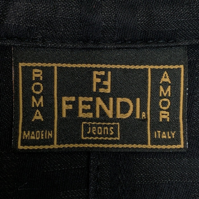 FENDI JEANS フェンディ ズッカ柄 ジップアップ シャツジャケット リネン混 ブラック レディース 22.544830 Size 42 福生店