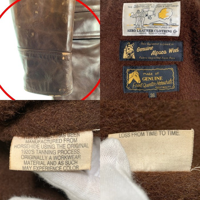 AEROLETHER エアロレザー ホースハイド カーコート レザージャケット ブラウン アルパカライナー スコットランド製 Size 36 福生店