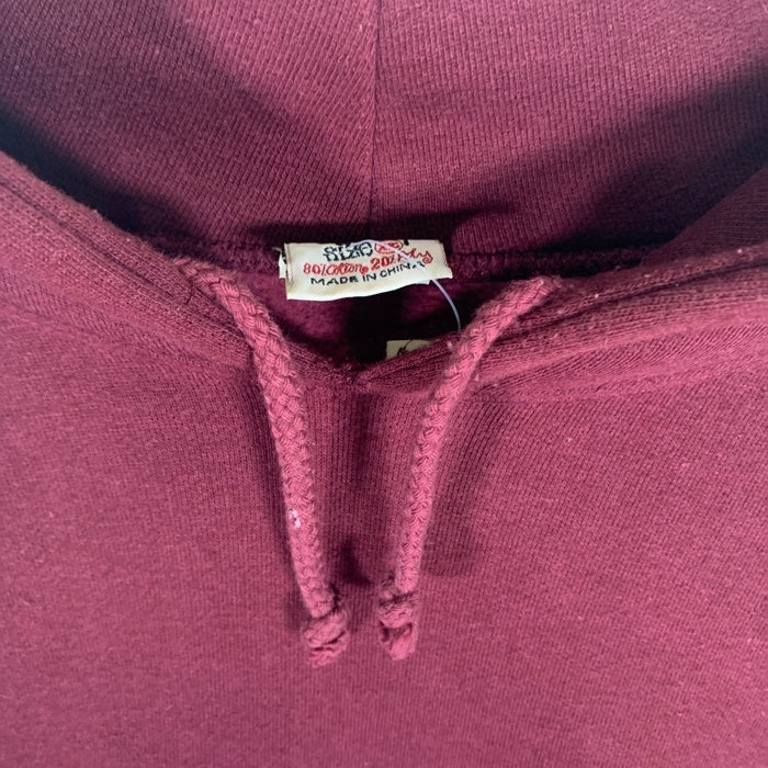 90's STUSSY ステューシー BASIC-S プリント プルオーバースウェットパーカー ボルドー 中国製 白タグ Size XL 福生店