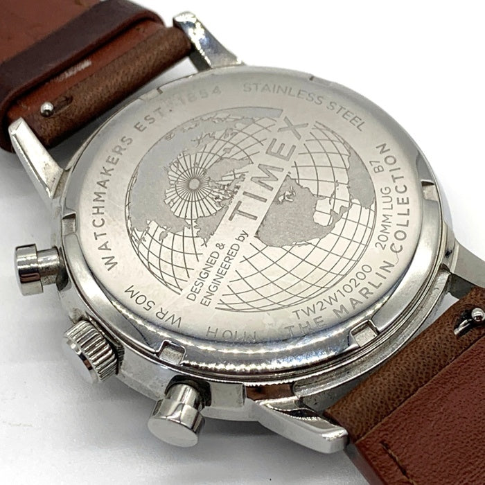 TIMEX タイメックス メンズ マーリン クロノグラフ ウォッチ 腕時計 ブルー文字盤 ブラウンレザーベルト TW2W10200 福生店