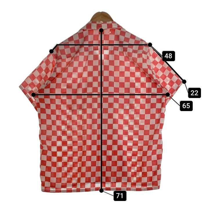 50's CHECKER FLAG チェッカーフラッグ 半袖 オープンカラーシャツ コットン レッド ホワイト Size L 福生店