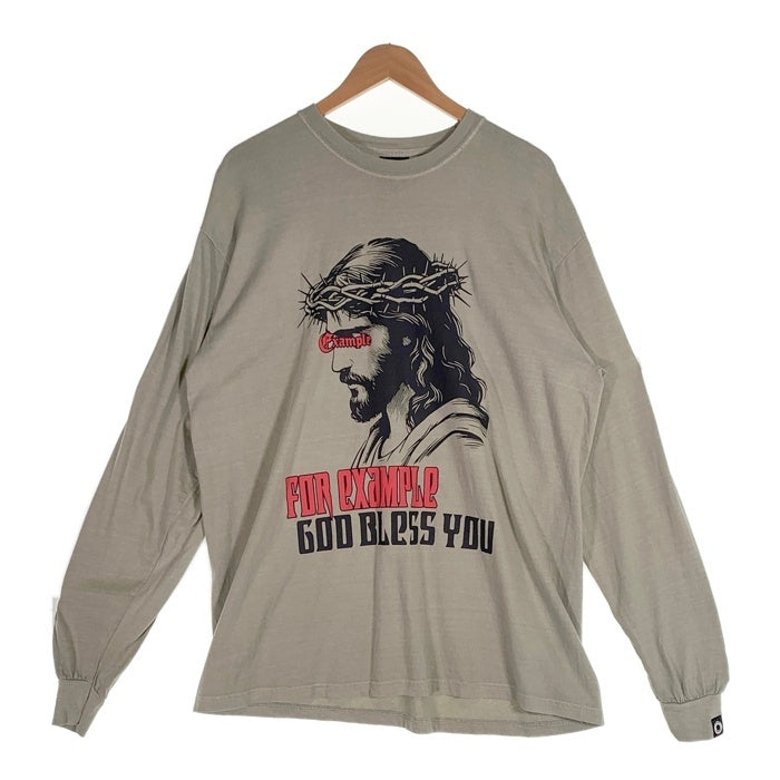 EXAMPLE エグザンプル JESUSIS L/S TEE ジーザス プリント 長袖 Tシャツ ロンT カーキ ex24aw-to-0006 Size XL 福生店