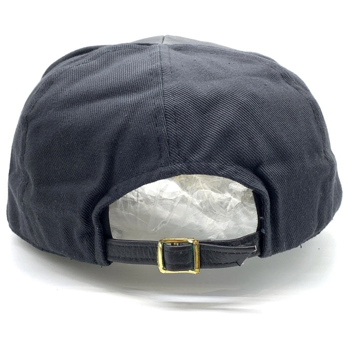 80's~ STUSSY ステューシー ストックロゴ刺繡 レザー チノツイル切替 キャップ 帽子 ブラック オールド 福生店