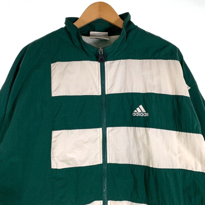 80-90’s adidas アディダス ナイロン ジップアップジャケット ボーダー グリーン ホワイト Size XL 福生店