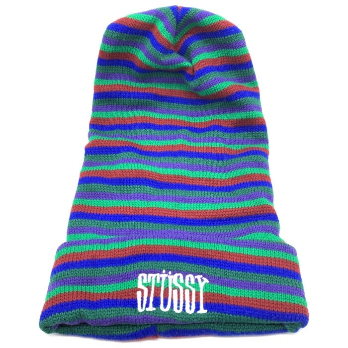 80-90's STUSSY ステューシー ロゴ刺繡 ロングビーニーキャップ グリーン レッド ブルー パープル タグなし 福生店