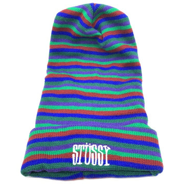 80-90's STUSSY ステューシー ロゴ刺繡 ロングビーニーキャップ グリーン レッド ブルー パープル タグなし 福生店