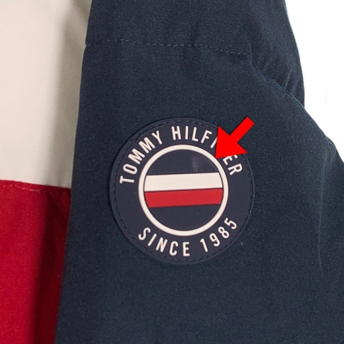 TOMMY HILFIGER トミーヒルフィガー シュノーケル パファージャケット 中綿 ネイビー ホワイト レッド 159AP863 Size L 福生店