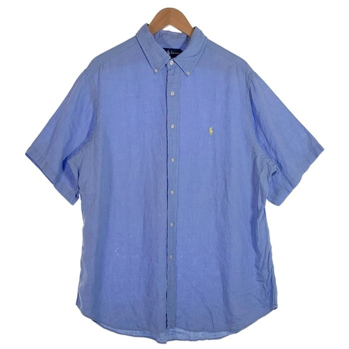 Ralph Lauren ラルフローレン リネン 半袖 ボタンダウン シャツ ブルー Size XL 福生店