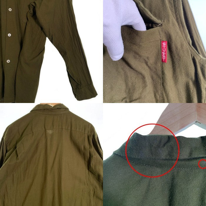 80's STUSSY ステューシー コットン オープンカラーフランネルシャツ 長袖 プレーン オリーブグリーン USA製 黒タグ Size M 福生店
