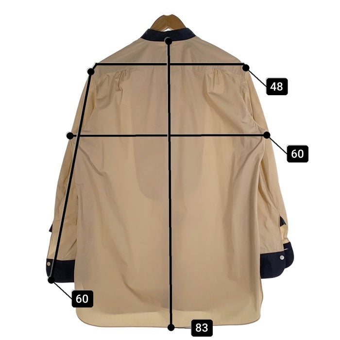 H.S. Equipment ハバーサックエキップメント スタンドカラー コットンシャツ ベージュ ネイビー HSS005 Size 3 福生店