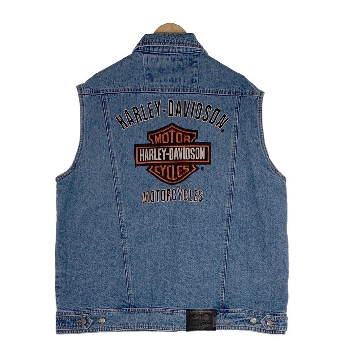 HARLEY DAVIDSON ハーレーダビッドソン BAR & SHIELD LOGO DENIM VEST デニムベスト ワッペン 刺繡 ライトブルー Size XL 福生店