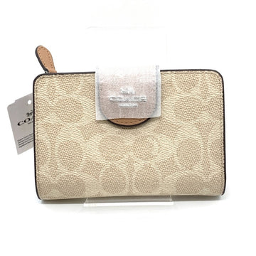 COACH コーチ CW786 ミディアム コーナー ジップ ウォレット・シグネチャー キャンバス 二つ折り財布 オフホワイト ベージュ 福生店