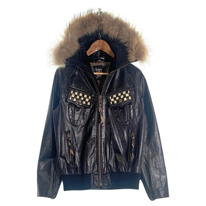 Schott ショット ファーフード レザーライダースジャケット リブ ブラック 牛革 3161012 Size M 福生店